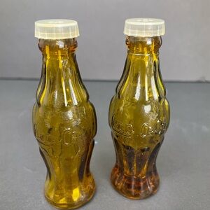 Amber Glass Coca Cola Salt and Pepper Bottles Set
